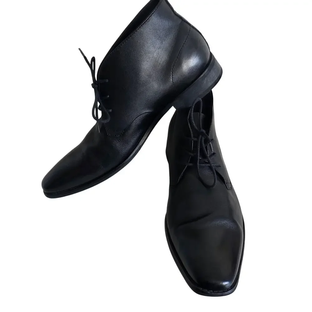 Calvin Klein Rolando Black Leather Chukka Ankle Boots Men's US 13 EU 46.5